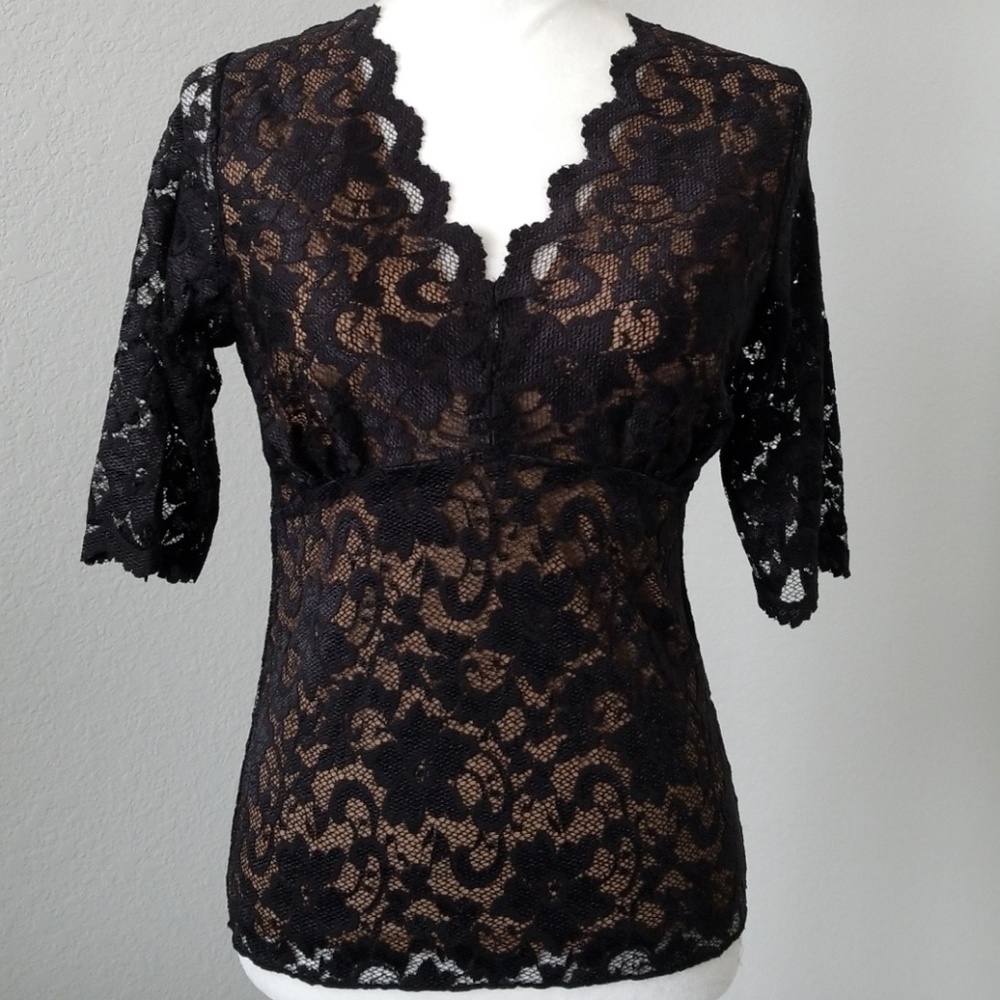 CAbi Lace Top with Elbow Length Sleeves